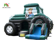 Slide Combo Green Agricultural Car Inflatable Jumping Castle Untuk Disewakan 1 - 2 Tahun Garansi