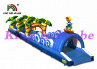 Slip Inflatable Tunggal Jalur 18m Panjang N Slide Dengan Pompa Udara Biru / Kuning OEM