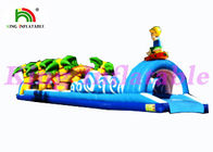 Slip Inflatable Tunggal Jalur 18m Panjang N Slide Dengan Pompa Udara Biru / Kuning OEM