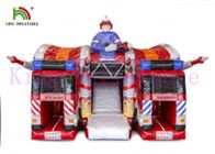 Red Firetruck 0.55mm PVC Inflatable Jumping Castle Dengan Slide Untuk Anak