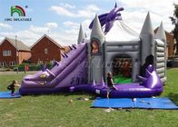 Ungu / Abu-abu Inflatable Jumping Castle Dengan Dragon Slide Roofed Playground