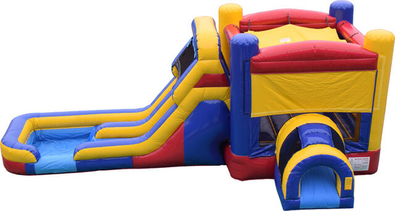 Kastil Melompat Inflatable Merah Biru Dengan Slide Double Lane Combo