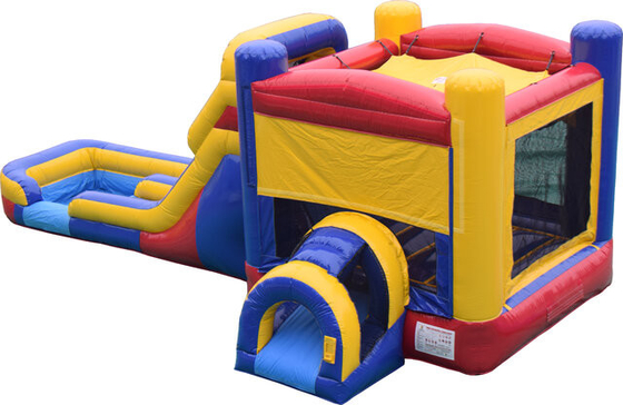 Kastil Melompat Inflatable Merah Biru Dengan Slide Double Lane Combo