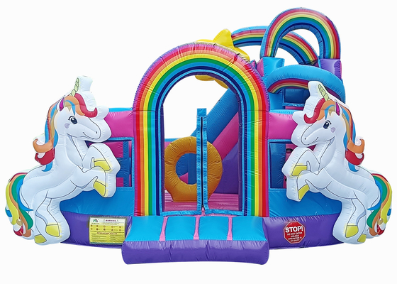 13ftx13ftx11.5ft Rainbow Unicorn Bouncy Castles Rumah Bouncing