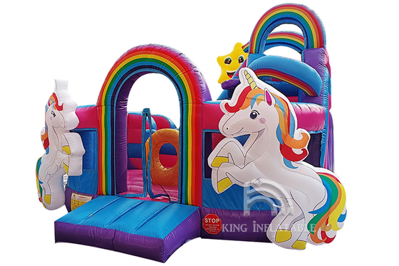 Anak-anak Unicorn Bouncy Castle Dengan Seluncuran Air Putri Merah Muda Raksasa Melompat Pelangi Inflatable Water Bounce Houses