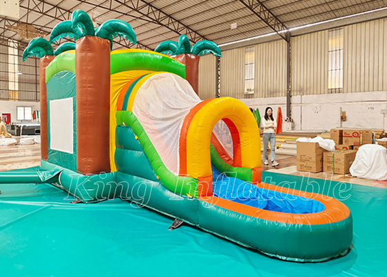 Tropical Jungle Theme Bounce House Kids Jumping Bouncy Castle Combo Bouncer Tiup Dengan Seluncuran Air Kolam Renang