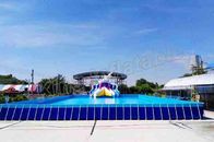 Taman Seluncuran Air Tiup Komersial 0.9mm PVC Tarpaulin Blow Up Water Park dengan kolam di atas tanah