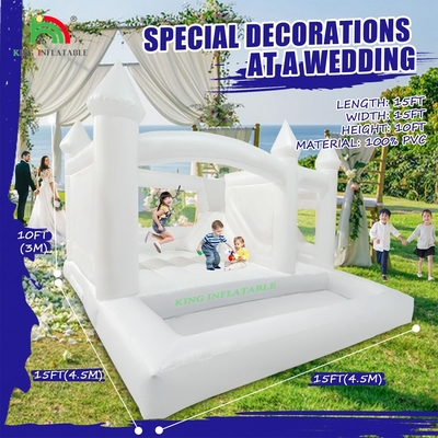 Anak-anak Melompat Bounce Slide Putih Pernikahan Inflatable Bouncy House Dengan Ball Pit Pool