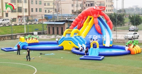 Custom Inflatable Aqua Park Commercial Inflatable Floating Water Park Dengan Slide Air Dan Kolam Renang