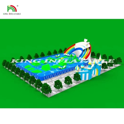 Peralatan permainan air komersial Mobile Land Inflatable Ground Water Park dengan Slide kolam renang besar untuk orang dewasa
