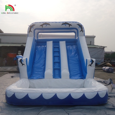 Air Slide Komersial Inflatable Kids Outdoor Double Lane Air Slide Inflatable dengan Kolam Renang