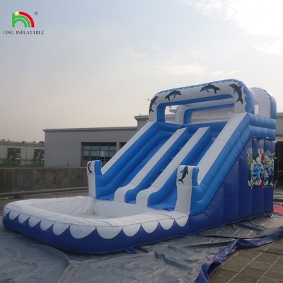 Air Slide Komersial Inflatable Kids Outdoor Double Lane Air Slide Inflatable dengan Kolam Renang