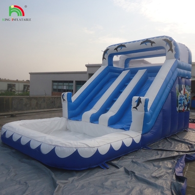 Air Slide Komersial Inflatable Kids Outdoor Double Lane Air Slide Inflatable dengan Kolam Renang