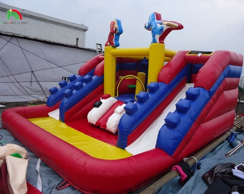 Slide Air Inflatable Komersial Populer dengan Kolam Renang Slide Air Double Lane Inflatable untuk Anak-anak dan Dewasa