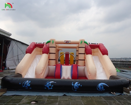 Custom Inflatable Bouncer Combo Castle Dry And Wet Combo Double Lane Inflatable Water Slide dengan kolam renang
