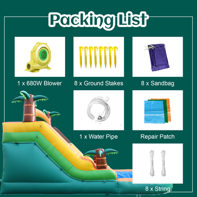 Komersial Air Kering dan Basah Slide Inflatable Tropical Fiesta Breeze Kids Air Slide Inflatable dengan kolam renang