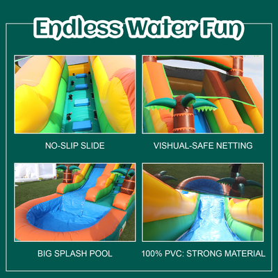 Komersial Air Kering dan Basah Slide Inflatable Tropical Fiesta Breeze Kids Air Slide Inflatable dengan kolam renang