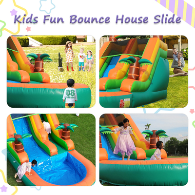 Komersial Air Kering dan Basah Slide Inflatable Tropical Fiesta Breeze Kids Air Slide Inflatable dengan kolam renang