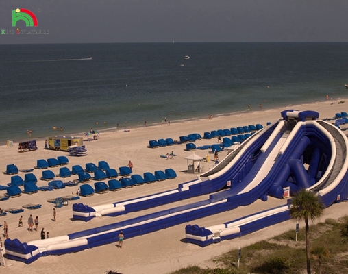 Kualitas Tinggi Komersial Besar Slide Air Tumpukan Tiga 3 Lane High Tide Slide Air Inflatable