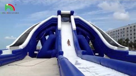 Kualitas Tinggi Komersial Besar Slide Air Tumpukan Tiga 3 Lane High Tide Slide Air Inflatable