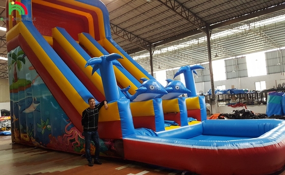 Murah Komersial Dewasa Slide Air Inflatable Bounce House Water Jumper Slide Air Inflatable Bouncy Castle Dengan Kolam Renang