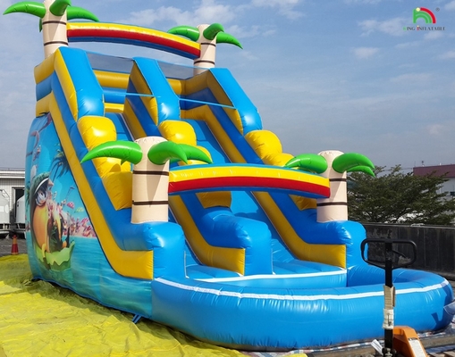 Double Slide Inflatable Water Slide Palm Tree Inflatable Wet Dry Slide Untuk Anak-anak Dan Dewasa