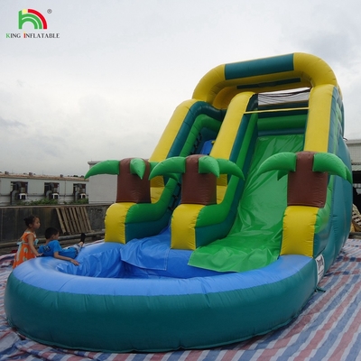 Double Slide Inflatable Water Slide Palm Tree Inflatable Wet Dry Slide Untuk Anak-anak Dan Dewasa