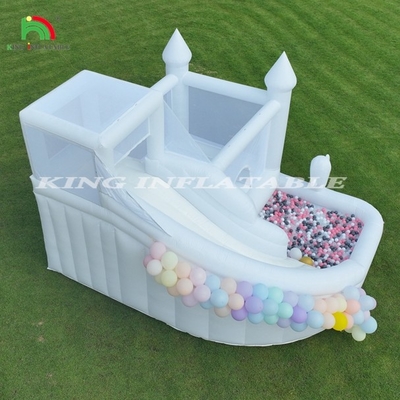 White Inflatable Bounce Combo Bouncy Castle House Kids Water Slide dengan Ball Pit