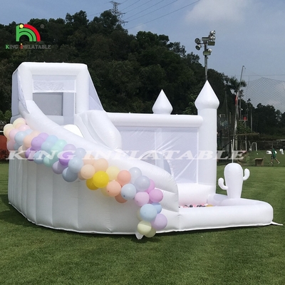 White Inflatable Bounce Combo Bouncy Castle House Kids Water Slide dengan Ball Pit