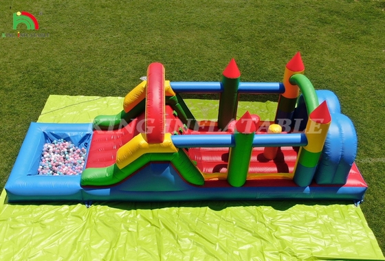 Kids Outdoor Party Inflatable Obstacle Bounce House dengan Slide, Ball Pit, Climbing, Obstacles, Blower