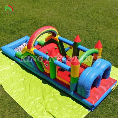 Kids Outdoor Party Inflatable Obstacle Bounce House dengan Slide, Ball Pit, Climbing, Obstacles, Blower