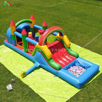 Kids Outdoor Party Inflatable Obstacle Bounce House dengan Slide, Ball Pit, Climbing, Obstacles, Blower