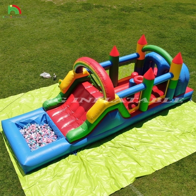 Kids Outdoor Party Inflatable Obstacle Bounce House dengan Slide, Ball Pit, Climbing, Obstacles, Blower