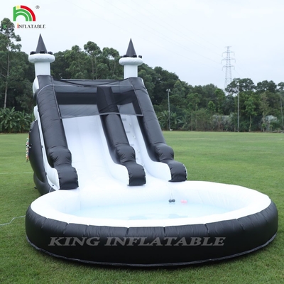 Hitam Dan Putih Komersial Air Slide Inflatable Dengan kolam renang Air Slide Inflatable
