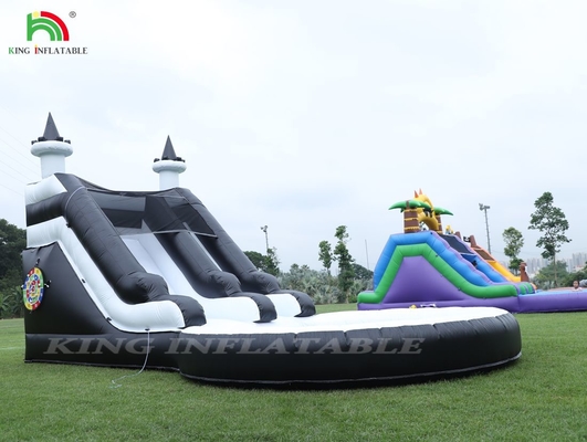 Hitam Dan Putih Komersial Air Slide Inflatable Dengan kolam renang Air Slide Inflatable