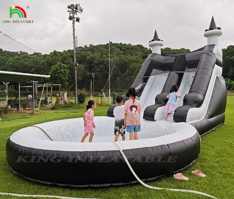 Hitam Dan Putih Komersial Air Slide Inflatable Dengan kolam renang Air Slide Inflatable