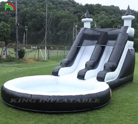 Hitam Dan Putih Komersial Air Slide Inflatable Dengan kolam renang Air Slide Inflatable