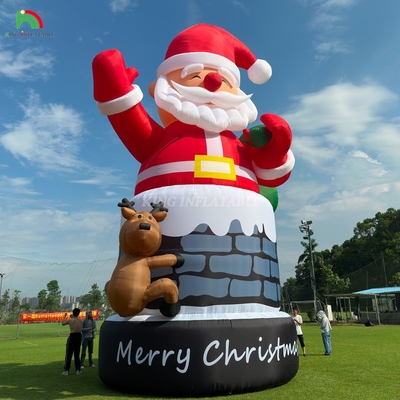 20ft 26ft 33ft Santa Claus kembung di cerobong dengan rusa Dekorasi Natal di luar ruangan Ledakkan Santa Claus