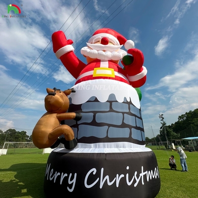 20ft 26ft 33ft Santa Claus kembung di cerobong dengan rusa Dekorasi Natal di luar ruangan Ledakkan Santa Claus