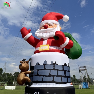 20ft 26ft 33ft Santa Claus kembung di cerobong dengan rusa Dekorasi Natal di luar ruangan Ledakkan Santa Claus