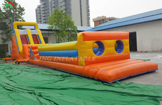 Custom Sport Inflatable Carnival Games Inflatable Challenge Race Course Obstacle Course dengan Double Lane Climbing dan Slide