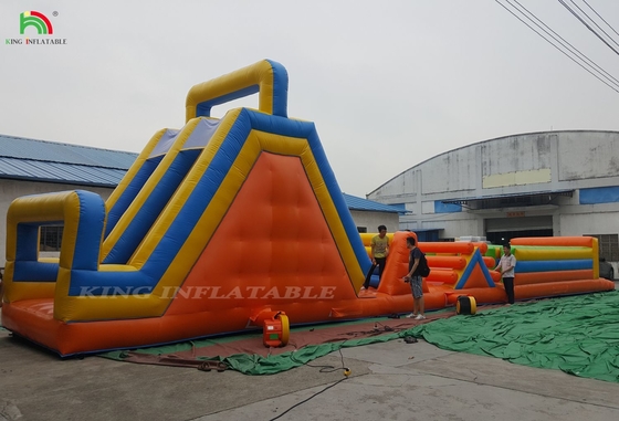 Custom Sport Inflatable Carnival Games Inflatable Challenge Race Course Obstacle Course dengan Double Lane Climbing dan Slide