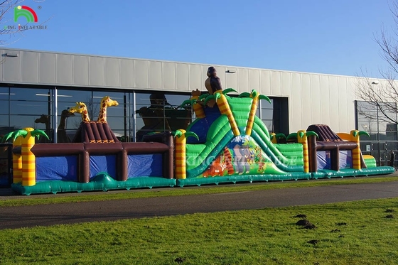 Large Outdoor Inflatable Obstacle Course Dengan Slide Dan Pagar Jumping Bounce Game Olahraga Dengan Trampolin Dan Slide