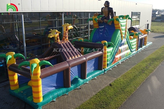 Large Outdoor Inflatable Obstacle Course Dengan Slide Dan Pagar Jumping Bounce Game Olahraga Dengan Trampolin Dan Slide