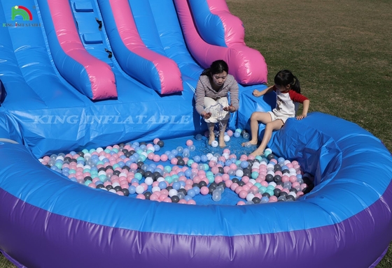 Komersial 100% PVC Double Lane Inflatable Water Slide Outdoor Wet Dry Slide Air Besar Dengan Kolam Splash