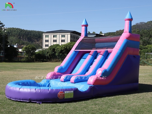 Komersial 100% PVC Double Lane Inflatable Water Slide Outdoor Wet Dry Slide Air Besar Dengan Kolam Splash