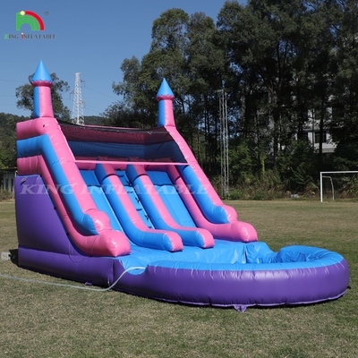 Komersial 100% PVC Double Lane Inflatable Water Slide Outdoor Wet Dry Slide Air Besar Dengan Kolam Splash