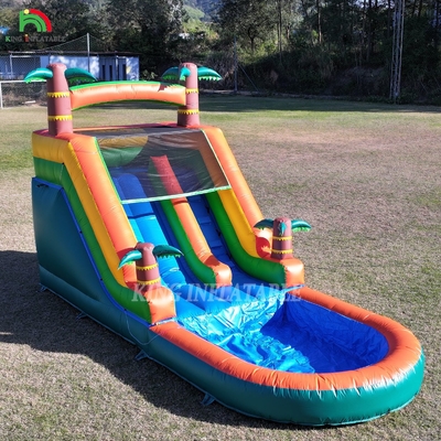 21x9x12FT Commercial Grade PVC Bounce House Air Slide Inflatable Slide Tropical dengan Splash