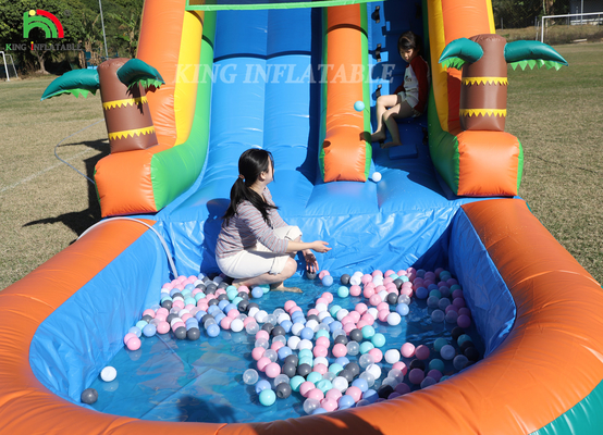 21x9x12FT Commercial Grade PVC Bounce House Air Slide Inflatable Slide Tropical dengan Splash