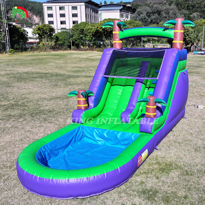 Komersial PVC Air Slide Inflatable Outdoor Backyard Kids Water Slide Dengan kolam renang air yang lebih besar & 1100W Blower